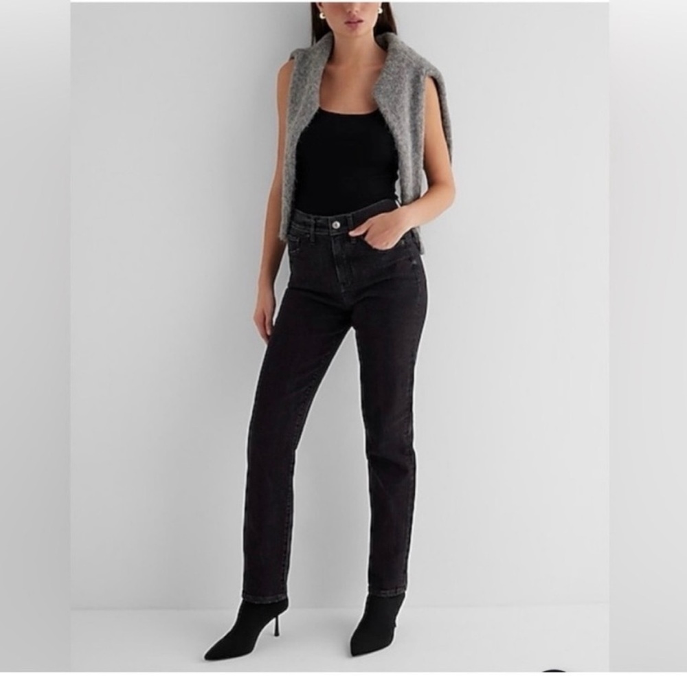 Express High Rise Black Women's Jeans 4R modern straight casual office Y2K goth